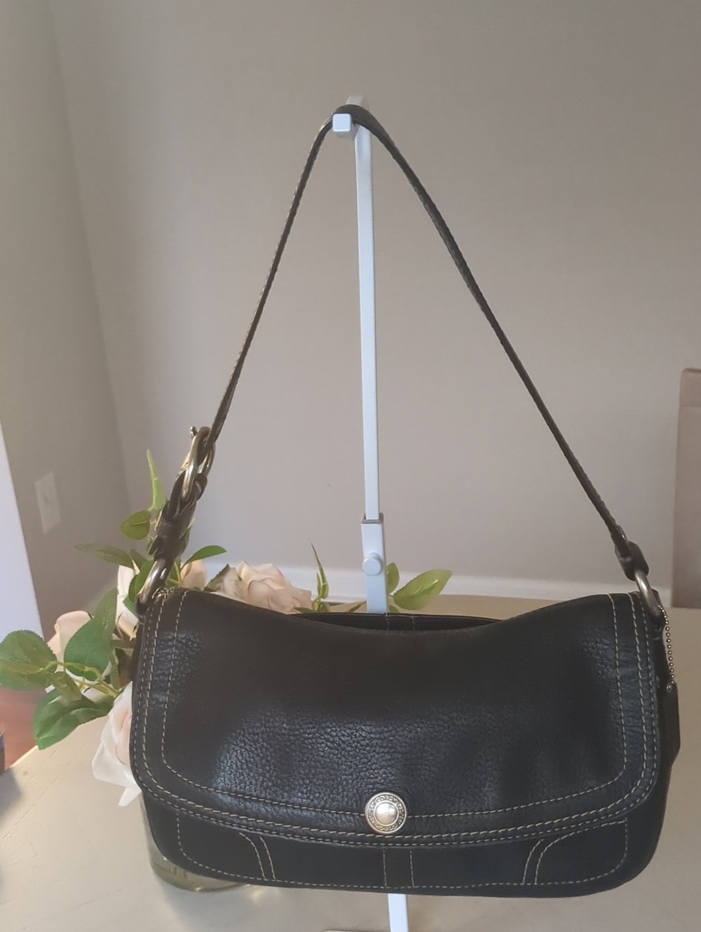 Coach Chelsea Black Pebble Leather Shoulder Bag with Silver Hardware